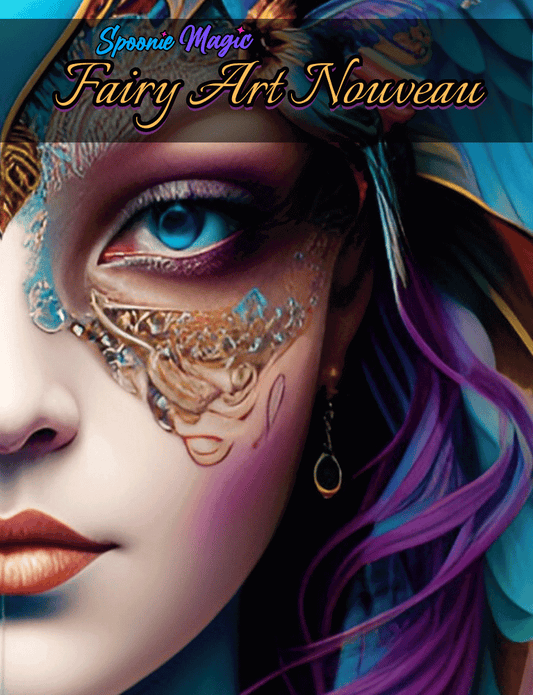 Cover of 'Fairy Art Nouveau' with a stylized face and decorative elements.