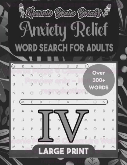 Interior preview of Volume 4 showing large-print word search puzzles, clear layout, and the full solutions section.